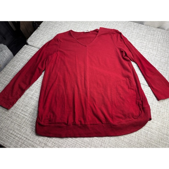 J Jill Red Knit Popover Top Tunic Cotton Stretch V-Neck Pockets Round Hem XL - Picture 3 of 11